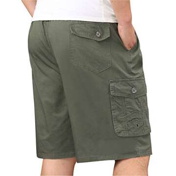 XinnanDe Mens Lightweight Casual Cotton Loose Fit Full Elastic Waist Twill Drawstring Cargo Short Army Green 40