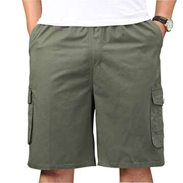 XinnanDe Mens Lightweight Casual Cotton Loose Fit Full Elastic Waist Twill Drawstring Cargo Short Army Green 40