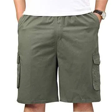 XinnanDe Mens Lightweight Casual Cotton Loose Fit Full Elastic Waist Twill Drawstring Cargo Short Army Green 40
