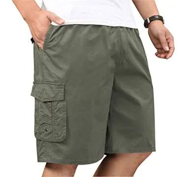 XinnanDe Mens Lightweight Casual Cotton Loose Fit Full Elastic Waist Twill Drawstring Cargo Short Army Green 40