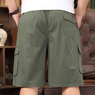 XinnanDe Mens Lightweight Casual Cotton Loose Fit Full Elastic Waist Twill Drawstring Cargo Short Army Green 40