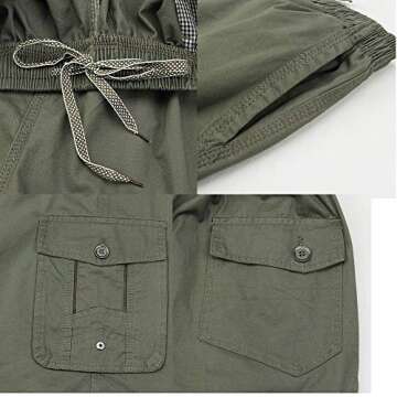 XinnanDe Mens Lightweight Casual Cotton Loose Fit Full Elastic Waist Twill Drawstring Cargo Short Army Green 40