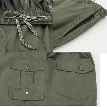 XinnanDe Mens Lightweight Casual Cotton Loose Fit Full Elastic Waist Twill Drawstring Cargo Short Army Green 40