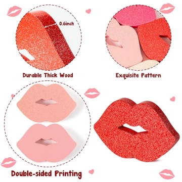 WATINC 4PCS Valentine Lips Wooden Tiered Tray Sign Decor