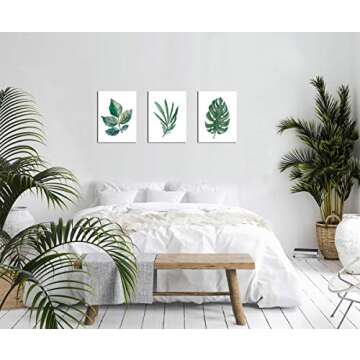 Green Leaf Wall Art Simple Life Leaves Canvas Pictures Watercolor Painting Prints Contemporary Canvas Artwork Ready to Hang for Bedroom Bathroom Living Room Wall Decor 12" x 16" x 3 Pieces