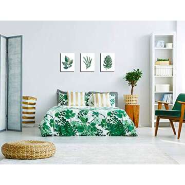 Green Leaf Wall Art Simple Life Leaves Canvas Pictures Watercolor Painting Prints Contemporary Canvas Artwork Ready to Hang for Bedroom Bathroom Living Room Wall Decor 12" x 16" x 3 Pieces