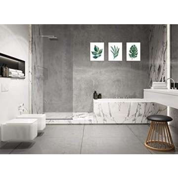Green Leaf Wall Art Simple Life Leaves Canvas Pictures Watercolor Painting Prints Contemporary Canvas Artwork Ready to Hang for Bedroom Bathroom Living Room Wall Decor 12" x 16" x 3 Pieces