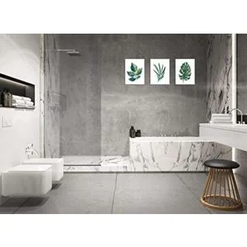 Green Leaf Wall Art Simple Life Leaves Canvas Pictures Watercolor Painting Prints Contemporary Canvas Artwork Ready to Hang for Bedroom Bathroom Living Room Wall Decor 12" x 16" x 3 Pieces