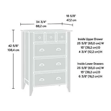 Sauder Shoal Creek 4, Tall Dresser Chest of Drawers, L: 34.72" x W: 18.58" x H: 42.68", Oiled Oak