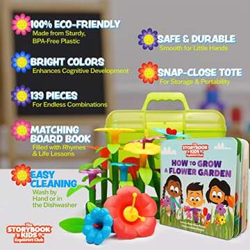 Build a Garden Flower Building STEM Toy for Girls, 148-Pc Kids Flower Garden Building Toys with Rhym...