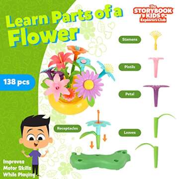 Build a Garden Flower Building STEM Toy for Girls, 148-Pc Kids Flower Garden Building Toys with Rhyming Storybook Promotes Problem Solving, Language and Fine Motor Skills in Toddlers Ages 3-5 Years