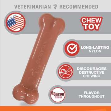 Nylabone Original Bone Power Chew Toy for Dogs, Durable Dog Toys for Aggressive Chewers, Basted Blas...