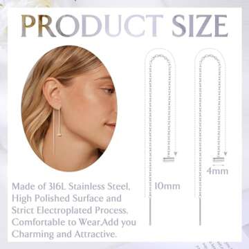 ORAZIO 6 Pairs Stainless Steel Chain Tassel Earrings for Women Lightweight Wave Threader Ball Dangle...