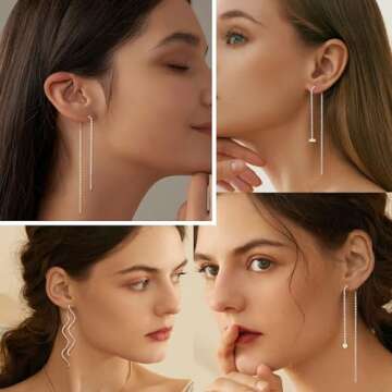 ORAZIO 6 Pairs Stainless Steel Chain Tassel Earrings for Women Lightweight Wave Threader Ball Dangle Drop Minimalist Chain Earrings Set