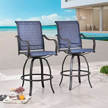 LOKATSE Home 2 Piece Bar Height Patio Chairs Outdoor Swivel Stools Set Furniture with All Weather Me...