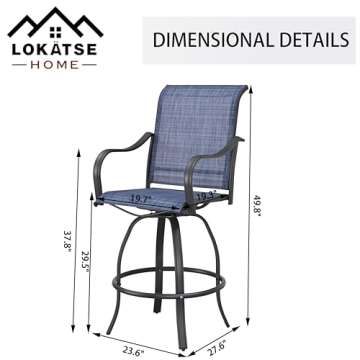 LOKATSE Home 2 Piece Bar Height Patio Chairs Outdoor Swivel Stools Set Furniture with All Weather Metal Frame, Blue Tesling Fabric