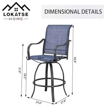 LOKATSE Home 2 Piece Bar Height Patio Chairs Outdoor Swivel Stools Set Furniture with All Weather Metal Frame, Blue Tesling Fabric
