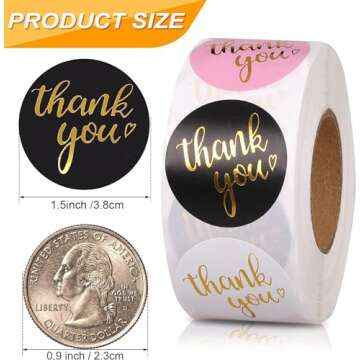 800Pcs Thank You Stickers 1.5", 4-Color Thank You Stickers Roll, Thank You for Small Business Adhesi...