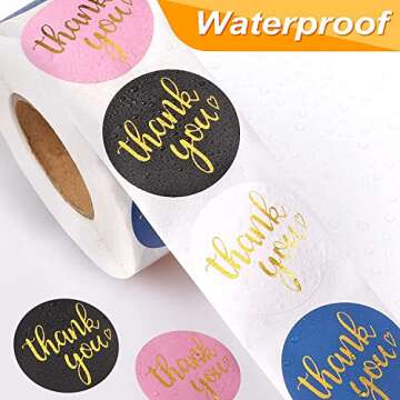 800Pcs Thank You Stickers 1.5", 4-Color Thank You Stickers Roll, Thank You for Small Business Adhesive Sticker Labels, Round Stickers for Business, Birthdays, Weddings, Giveaways, Party