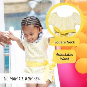 Elle Olivia Mommy and Me Stripe Print Romper - Short Sleeves Matching Outfits for Mother and Daughter Cute Summer Jumpsuits for Vacation Photoshoot & Occasions Yellow - 5T