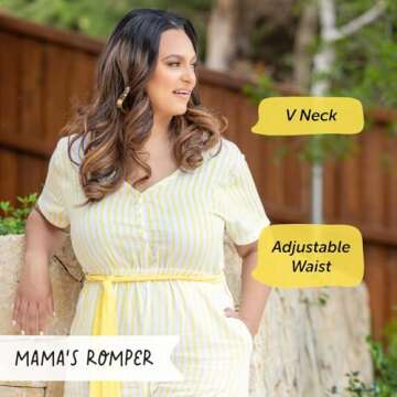Elle Olivia Mommy and Me Stripe Print Romper - Short Sleeves Matching Outfits for Mother and Daughter Cute Summer Jumpsuits for Vacation Photoshoot & Occasions Yellow - 5T