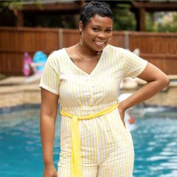 Elle Olivia Mommy and Me Stripe Print Romper - Short Sleeves Matching Outfits for Mother and Daughter Cute Summer Jumpsuits for Vacation Photoshoot & Occasions Yellow - 5T