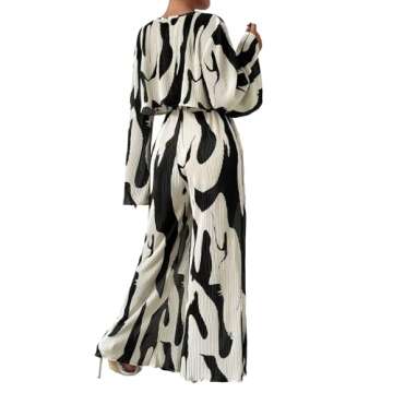 Verdusa Women's 2 Piece Sets Dressy Brunch Outfits Bell Sleeve Pleated Crop Top Pants Business Casua...