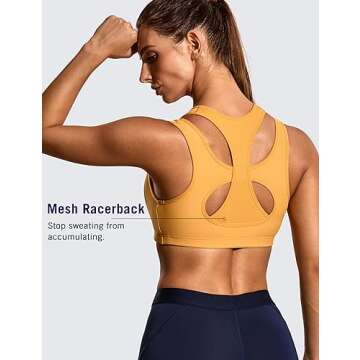 SYROKAN Sports Bras for Women High Support Mesh Full Coverage Racerback Wireless No Bounce Running Bras Amber Yellow Large