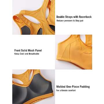 SYROKAN Sports Bras for Women High Support Mesh Full Coverage Racerback Wireless No Bounce Running Bras Amber Yellow Large