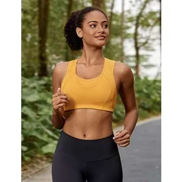 SYROKAN Sports Bras for Women High Support Mesh Full Coverage Racerback Wireless No Bounce Running Bras Amber Yellow Large