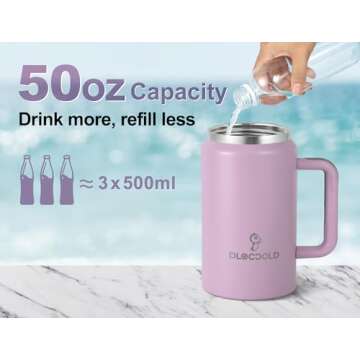 DLOCCOLD 50 oz Tumbler with Handle and Straw Lid, Insulated Stainless Steel Large Travel Mug, Double Wall Water Bottle, Reusable Mug, Gift for Men Women
