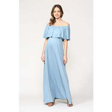 Elegant Off Shoulder Maxi Dress for Maternity Photoshoots