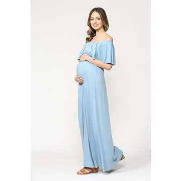 Elegant Off Shoulder Maxi Dress for Maternity Photoshoots