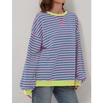 Labolliy Women Striped Oversized Sweatshirt Color Block Crew Neck Long Sleeve Shirt Casual Pullover Top Fall Y2K Clothes Green