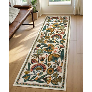 Zealude Egypt Floral Washable Bathroom Runner Rug – Soft 2x8 Non-Slip Rug for Home Decor