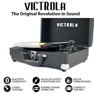 Victrola Vintage 3-Speed Bluetooth Portable Suitcase Record Player with Built-in Speakers | Upgraded Turntable Audio Sound| Includes Extra Stylus | Mint (VSC-550BT-HOM)