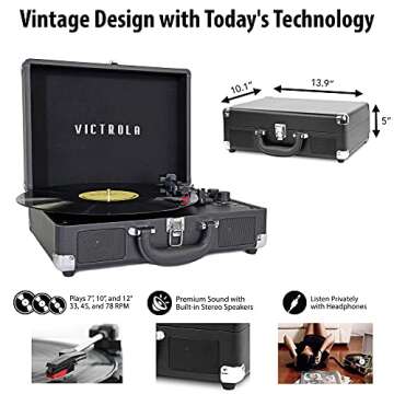 Victrola Vintage 3-Speed Bluetooth Portable Suitcase Record Player with Built-in Speakers | Upgraded Turntable Audio Sound| Includes Extra Stylus | Mint (VSC-550BT-HOM)