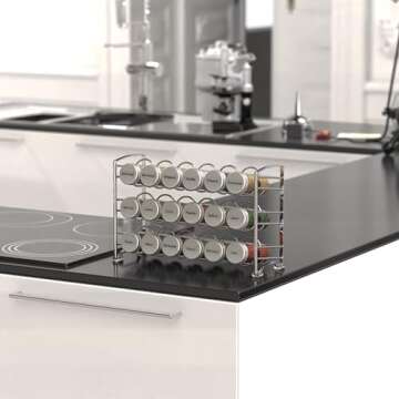 Deco Brothers Spice Rack Stand holder with 18 Bottles and 48 Labels, Chrome