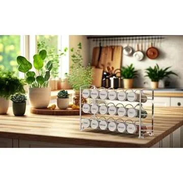 Deco Brothers Spice Rack Stand holder with 18 Bottles and 48 Labels, Chrome