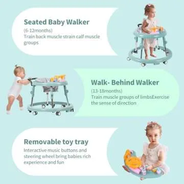 ErmeiRabbit Baby Walker Foldable, Baby Walkers and Activity Center for Boys Girls Babies 6-18 Months with Feeding Tray & Music, and 5 Adjustable Heights, Baby Walker with Wheels…