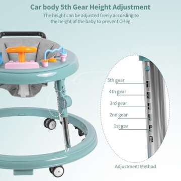 ErmeiRabbit Baby Walker Foldable, Baby Walkers and Activity Center for Boys Girls Babies 6-18 Months with Feeding Tray & Music, and 5 Adjustable Heights, Baby Walker with Wheels…