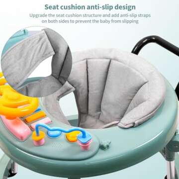 ErmeiRabbit Baby Walker Foldable, Baby Walkers and Activity Center for Boys Girls Babies 6-18 Months with Feeding Tray & Music, and 5 Adjustable Heights, Baby Walker with Wheels…