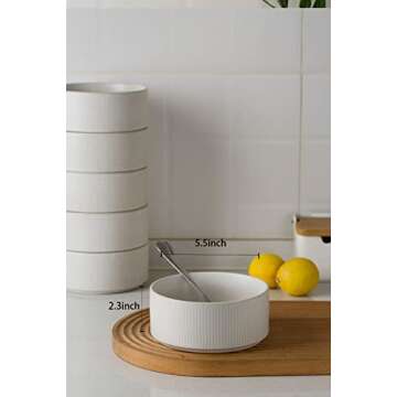 famiware Star Cereal Bowl Set, Soup Bowls Set of 6, Double Reactive Glaze, Stackable, 23oz Deep Bowls Suitable for Cereal, Popcorn, Oatmeal, Dessert - Dishwasher and Microwave Safe, Matte White