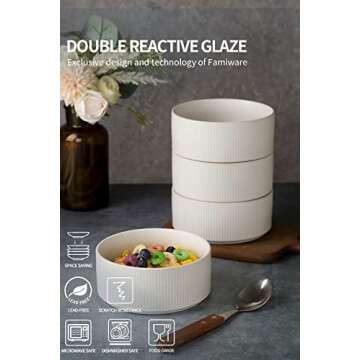 famiware Star Cereal Bowl Set, Soup Bowls Set of 6, Double Reactive Glaze, Stackable, 23oz Deep Bowls Suitable for Cereal, Popcorn, Oatmeal, Dessert - Dishwasher and Microwave Safe, Matte White
