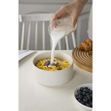 famiware Star Cereal Bowl Set, Soup Bowls Set of 6, Double Reactive Glaze, Stackable, 23oz Deep Bowls Suitable for Cereal, Popcorn, Oatmeal, Dessert - Dishwasher and Microwave Safe, Matte White