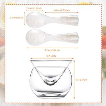 Glass Caviar Chiller Server Set Caviar Spoons 3.2 Inch Shell Spoon Mother of Pearl Round Handle for ...