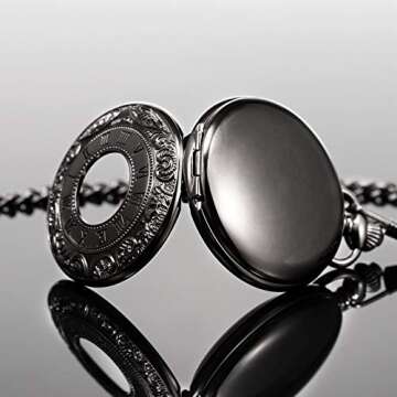 TREEWETO Mechanical Personalized Engraved Pocket Watch Skeleton Double Cover Roman Numerals Dial Personalized Gift with Box and Chain for Men Gift for Dad Son