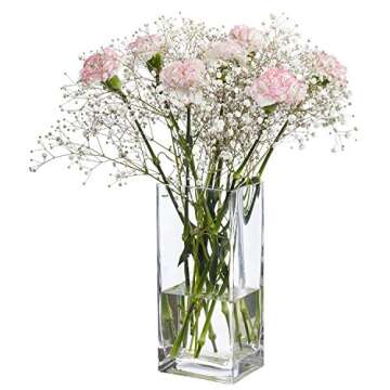 Diamond Star Tall Square Vase Home Decorative Flower Glass Vase Wedding Party Table Centerpieces (4"×4"×10") Clear