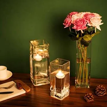 Diamond Star Tall Square Vase Home Decorative Flower Glass Vase Wedding Party Table Centerpieces (4"×4"×10") Clear