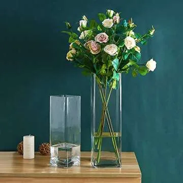 Diamond Star Tall Square Vase Home Decorative Flower Glass Vase Wedding Party Table Centerpieces (4"×4"×10") Clear